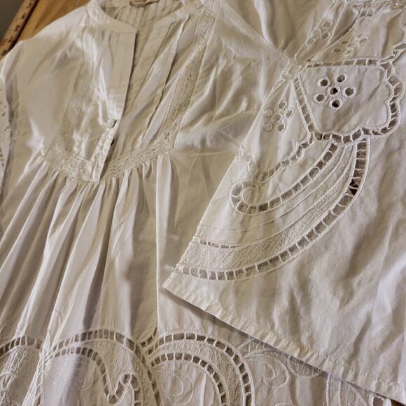 Soft Surroundings White Eyelet Cotton Blouse Pintuck Pleat 3/4" Sleeve XS - Picture 4 of 12